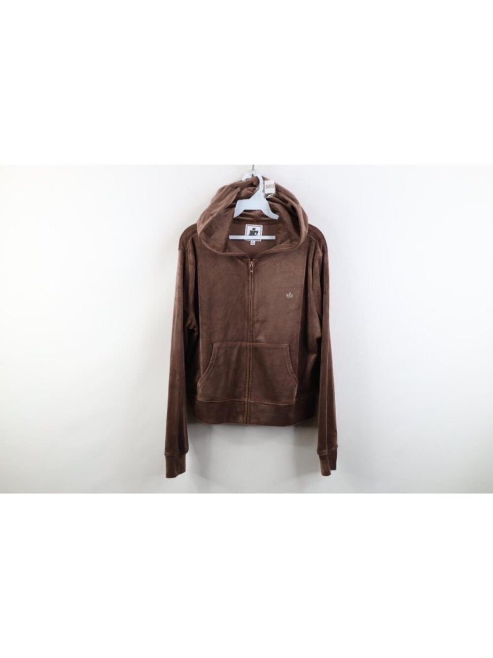 Vintage Y2K Juicy Couture Womens Large Babydoll Cropped Velour Hoodie Brown